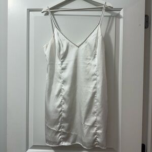Lulus Glowing Intuition White Satin Rhinestone Bow Mini Dress